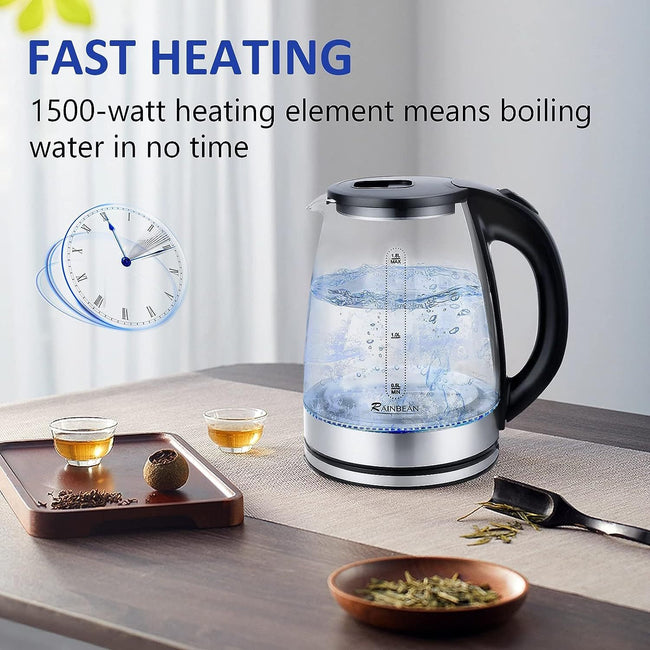 Electric Kettle Water Boiler, 1.8L Electric Tea Kettle, Wide Opening Hot Water Boiler With LED Light, Auto Shut-Off & Boil Dry Protection, Glass Black Main Image