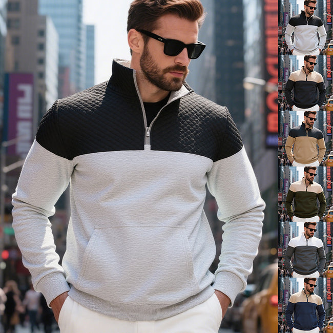 Winter Heavy Fleece-lined Casual Loose Multicolor Men's Plus Size Stand Collar Zipper Sweater Hover Image