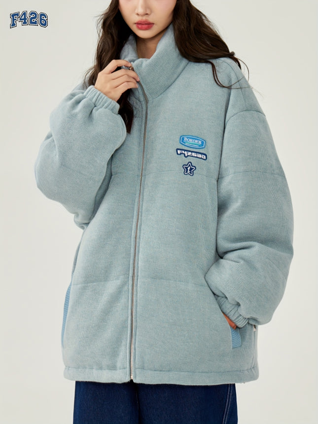 Star And Letter Graphic Zip Jacket Y2K Streetwear Coat