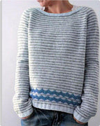 Women's Fashion Round Neck Multicolor Loose Leisure Pullover Knitwear Sweater
