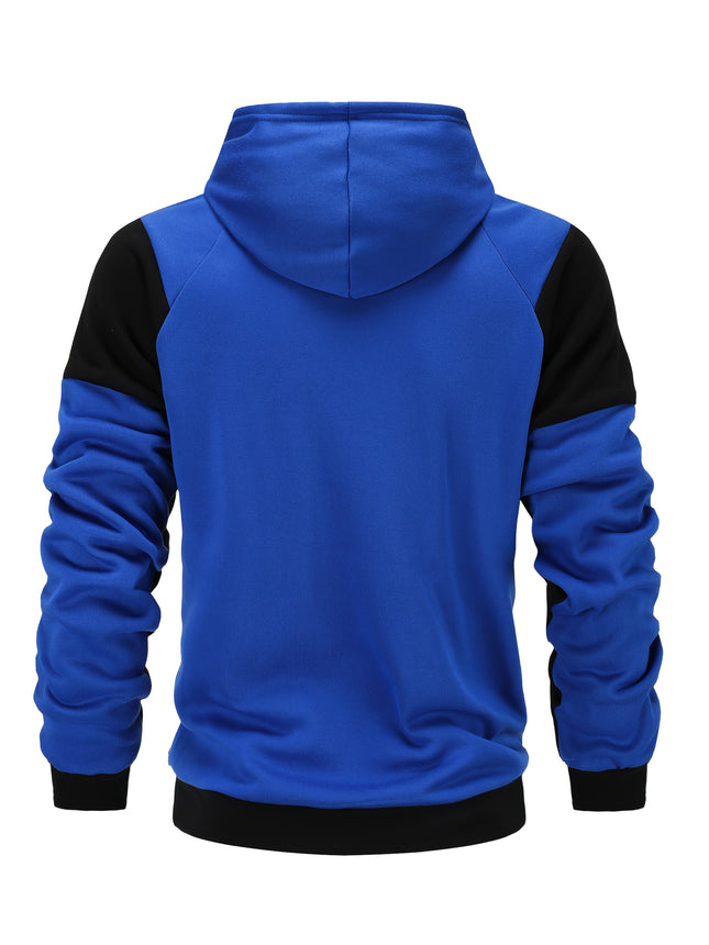 Mens Autumn Winter Color Block Hooded Sweatshirt Pocket