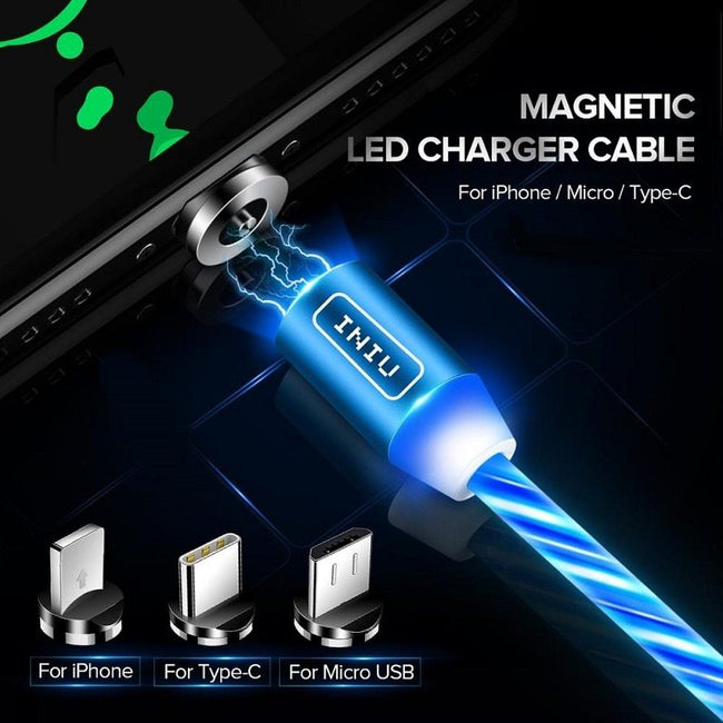 Compatible with Apple , LED Magnetic USB Phone Cable Micro Type C Charger Fast Charging Magnet Charge Cord Hover Image