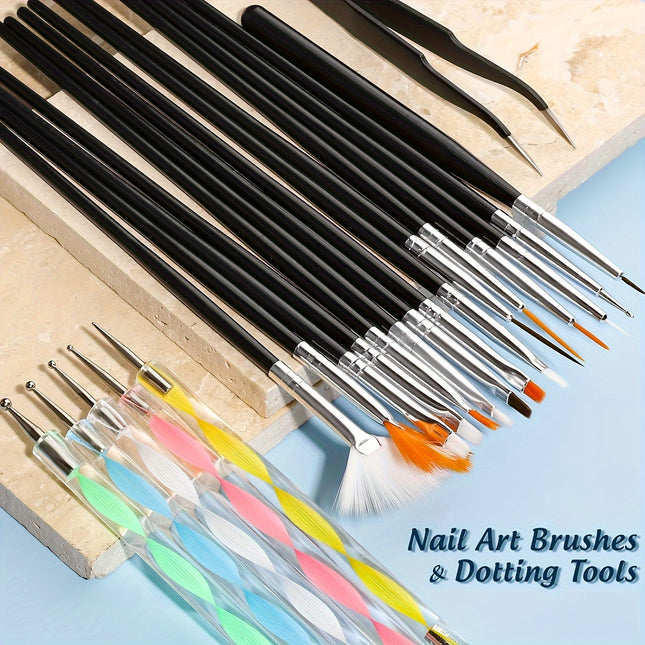 Complete Nail Art Kit With Brushes Dotting Pens Rhinestones