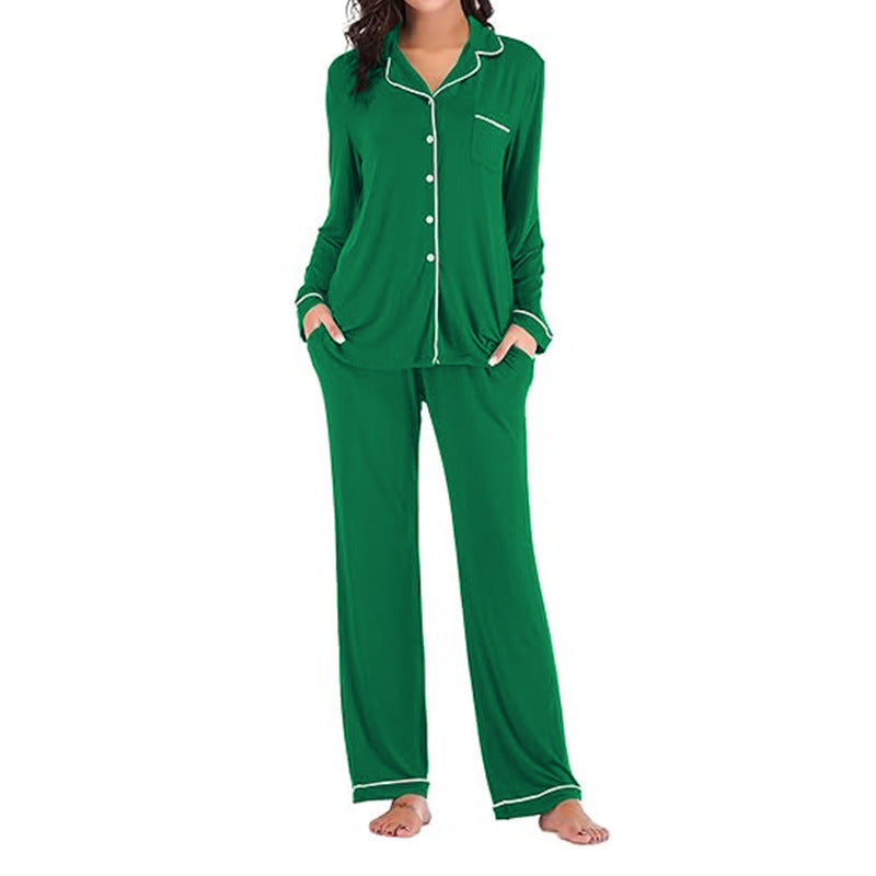 Women's Solid Color Casual Pocket Cardigan Button Long-sleeve Suit