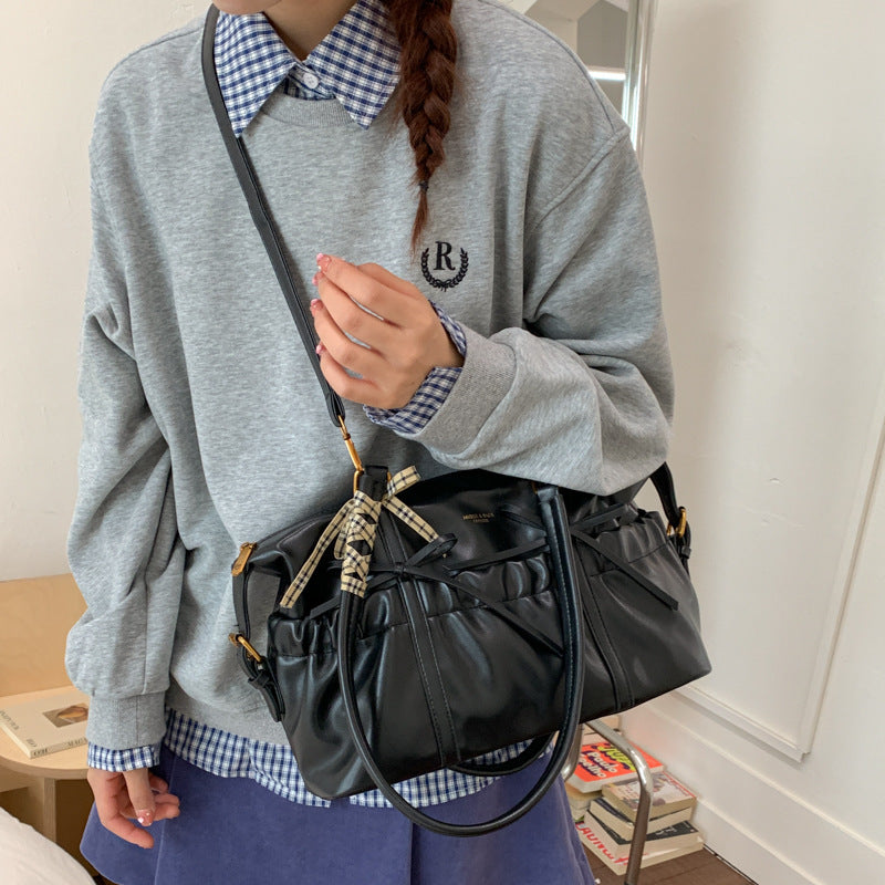 Retro Women's New Fashionable Korean Style Portable Bowling Bag Large Capacity