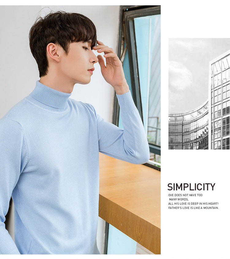 Men's Autumn Winter Sweater Solid Color Turtleneck Pullover