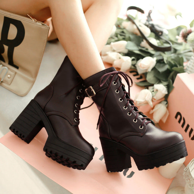Women's Chunky Heel PU Martin Boots Hover Image