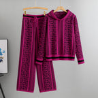 Temperament Hooded Sweater Younger Pullover Wide Leg Pants Knitting Suit