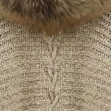 Womens Cozy Cardigan V Neck With Faux Fur Collar Beige