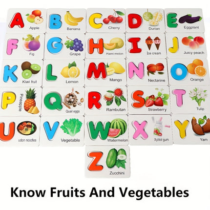 Colorful Wooden Alphabet Flash Cards ABC Matching Game Kids