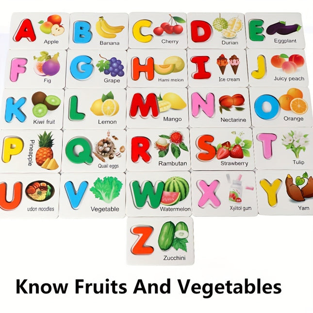 Colorful Wooden Alphabet Flash Cards ABC Matching Game Kids