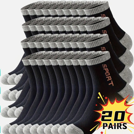 Men's All Season Sports Socks 20 Pairs Breathable Polyester