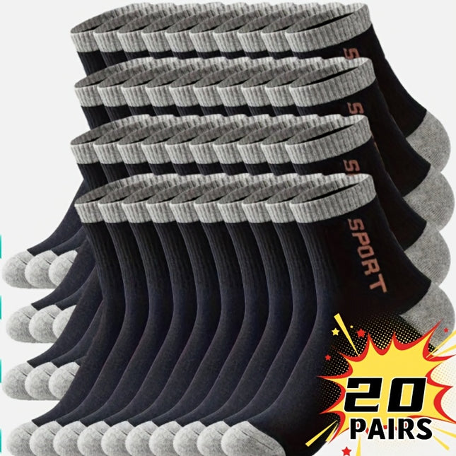 Men's All Season Sports Socks 20 Pairs Breathable Polyester