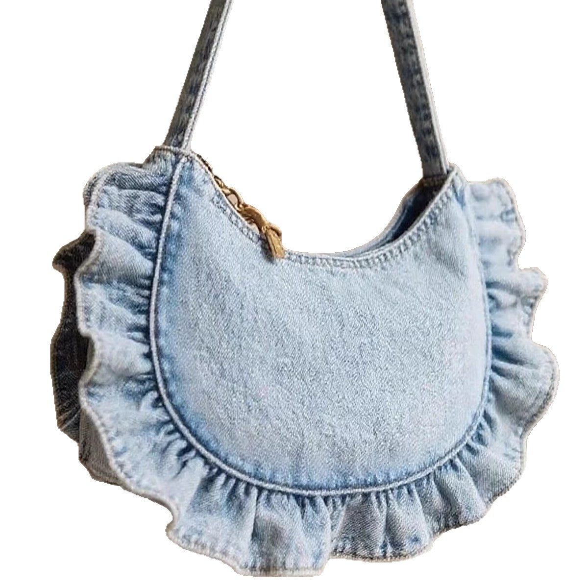 Polyester Women's Denim Lace Pleated Cross-body Bag