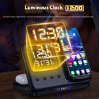 15W Wireless Chargers Stand 5 In1 LED Digital Alarm Clock Fast Charging Dock Station