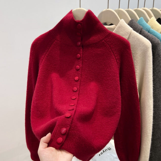 Women's Turtleneck Single-breasted Cardigan Loose And Lazy Style Knitted Sweater Hover Image