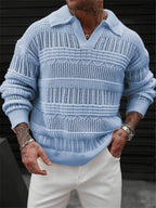 Men's Solid Color V-neck Street-like Lapel Hollow Knitwear