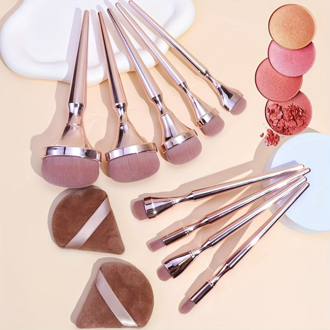 9 Piece Makeup Brush Set With Electroplated Handles Pro Kit