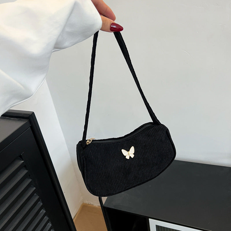 Solid Color Corduroy Butterfly Large Capacity Shoulder Bag