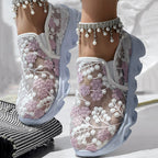 Contrast Glitter Transparent Mesh Patch Breathable Sneakers - Without Ankle Strap