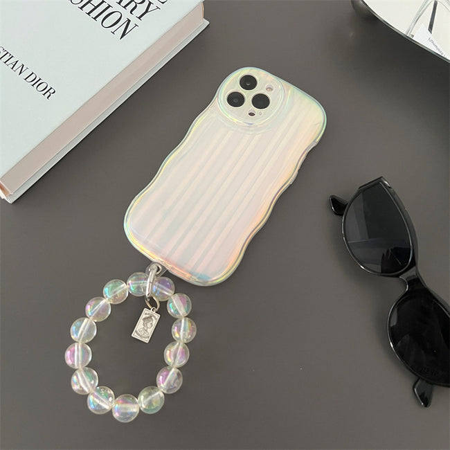 Laser Wave Silicone Phone Case Gradient Laser Stripes Bracelet Case For 14 13 12 11 Pro Max Plus Bead Chain Main Image