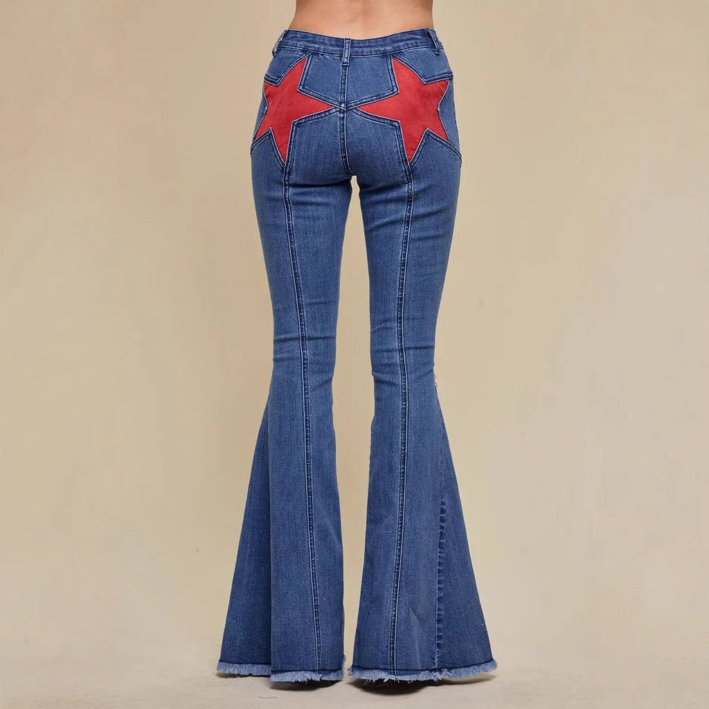 High Quality Sexy Women's Stitching Five-pointed Star Stretch Jeans