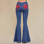 High Quality Sexy Women's Stitching Five-pointed Star Stretch Jeans
