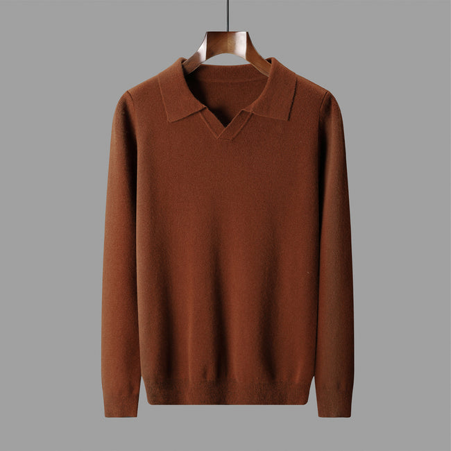 New Polo Collar Knitted Long Sleeve Sweater Male Hover Image