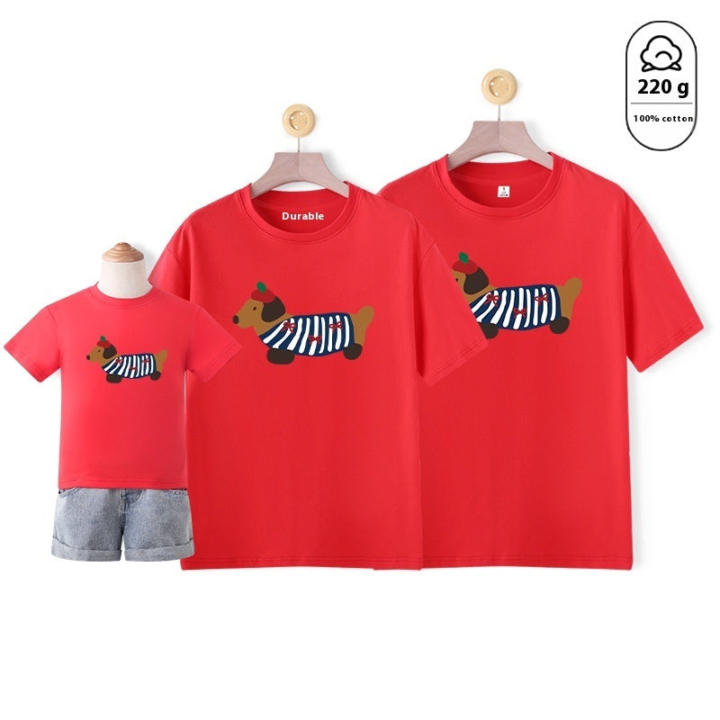 Dog Western Style Mother-daughter Matching Outfit Cotton Short Sleeve Contrast Color Korean Style