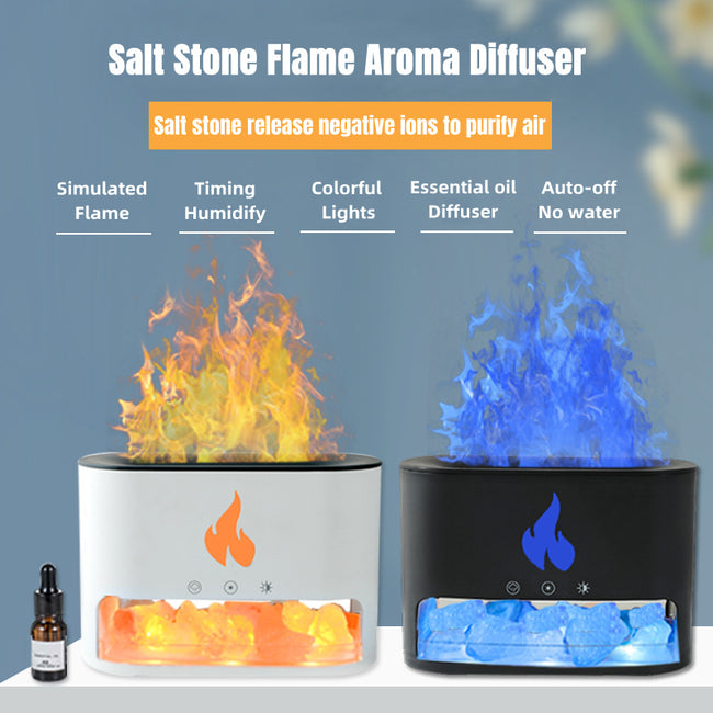 New Flame Humidifier Aromatherapy Machine Crystal Salt Stone Colorful Atmosphere Lamp Flame 3d Simulation Flame Humidifier Household Essential Hover Image