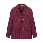 Female Casual Versatile Suit Jacket Casual Pants Striped