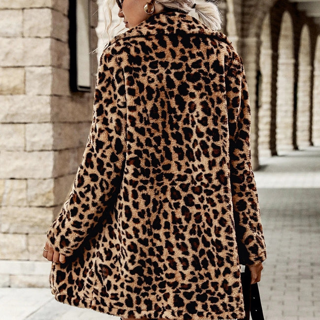 Coat Leopard Print Long Sleeve Furry Coat Top Main Image