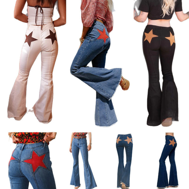 High Quality Sexy Women's Stitching Five-pointed Star Stretch Jeans Main Image