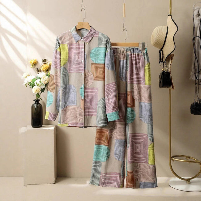 Printed Long Sleeve Trousers Suit Hover Image