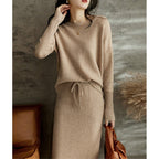 Knitted Loose Slimming Top With Skirt Two-piece Set For Women
