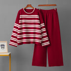 Casual Striped Loose Sweater Wide Leg Pants Two-piece Set