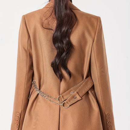Chain Belted Lapel Blazer Double Breasted Long Sleeve Winter