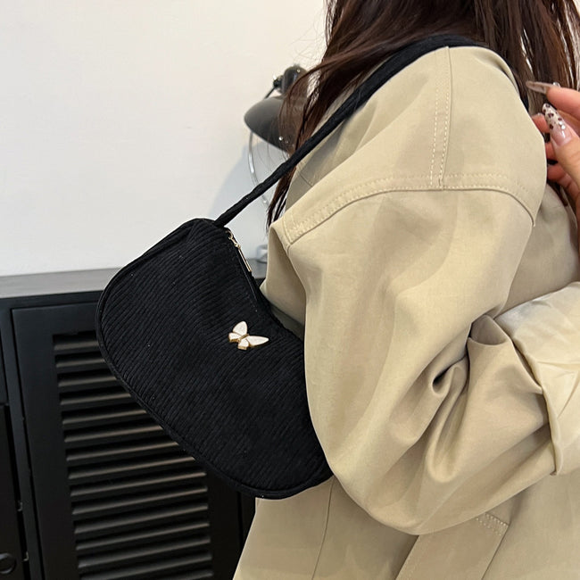 Solid Color Corduroy Butterfly Large Capacity Shoulder Bag Hover Image