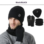 Winter New Thickened Men's Hat Scarf Gloves Three-piece Set