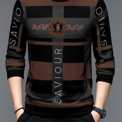 Mens Geometric Pattern Long Sleeve Rayon Blend Pullover