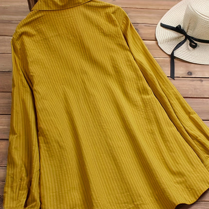 Solid Side Button Blouse With Boho Collar Rollable Sleeve
