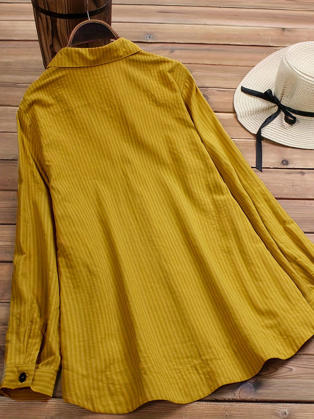Solid Side Button Blouse With Boho Collar Rollable Sleeve