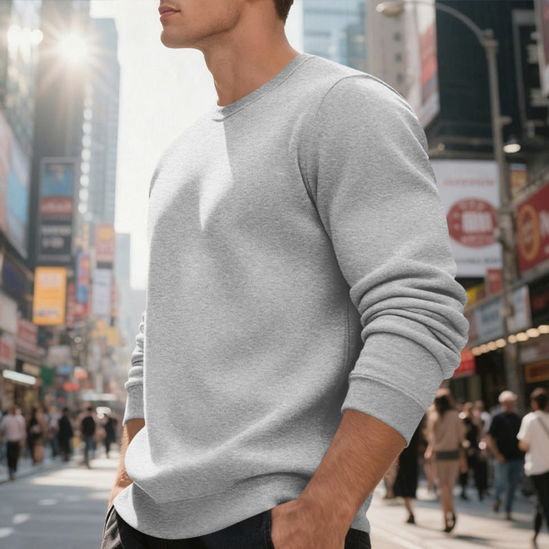 Fleece-lined Crew Neck Sweater Male Loose Casual Top