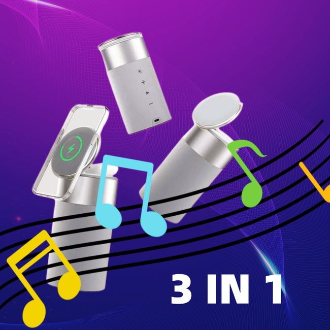 3 In 1 Multi-Function IPhone And AirPods Wireless Charger Portable Bluetooth Speaker With Touch Lamp For Home And Office Main Image