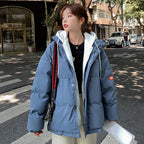 Korean Style False Two-piece Loose Hooded Coat