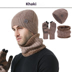 Winter New Thickened Men's Hat Scarf Gloves Three-piece Set