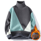 Contrast Color Turtleneck Men's Fleece-lined Knitting Bottoming Loose Sweater