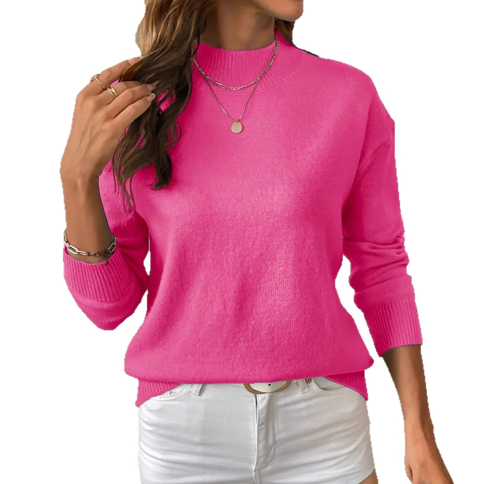 Fashion Solid Color Loose Knitted Pullover Top