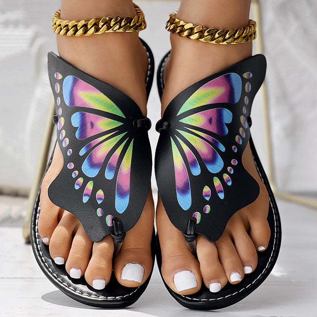 Butterfly Print Round Toe Flip Flops, Comfortable Summer Beach Shoes, Casual Women's Footwear, Perfect For Poolside And Daily Wear Hover Image
