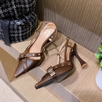 Mid Heel Toe Box Sandals Belt Buckle Cross Strap Stiletto Women